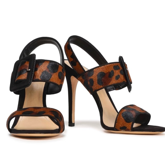 SCHUTZ Suede-trimmed leopard-print calf hair sandals - Picture 2 of 9